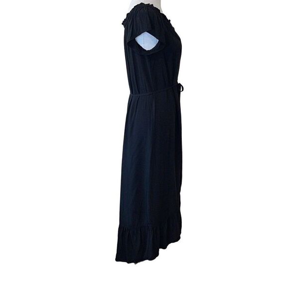 Loft Women's Hi Low Dress Elastic Neckline Maxi Flutter Small Petite SP Black - Picture 3 of 10